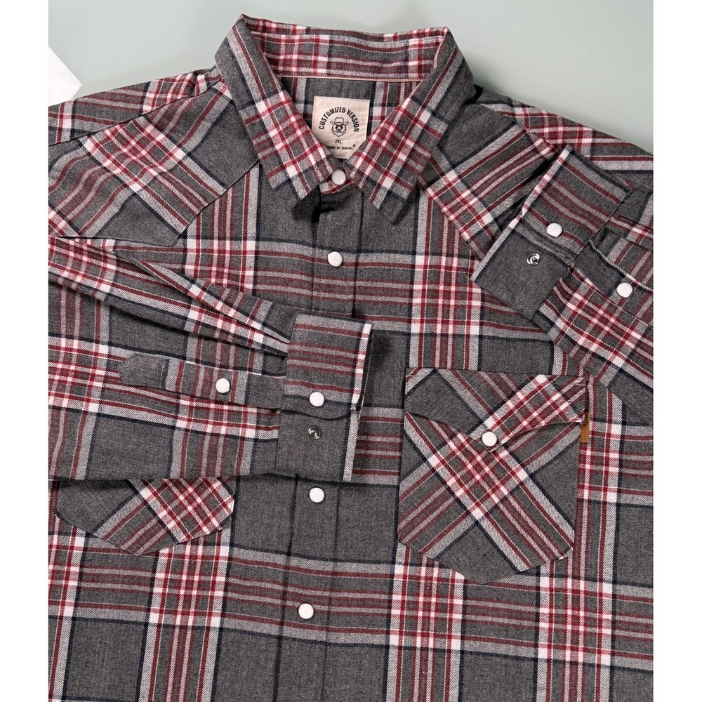 CUSTOMIZED VERSION Flannel Shirt Men's 2XL Gray Plaid Pearl‎ Snap DadCore